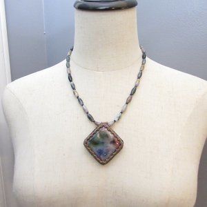 Artisan bead embroidered Cabochon necklace on Fancy Jasper